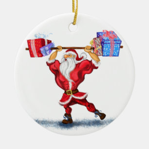 Bodybuilder Santa Claus mit Weihnachtsgeschenken - Keramik Ornament