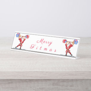 Bodybuilder Santa Funny Christmas Desk Name Plakat Schreibtischnamensplakette