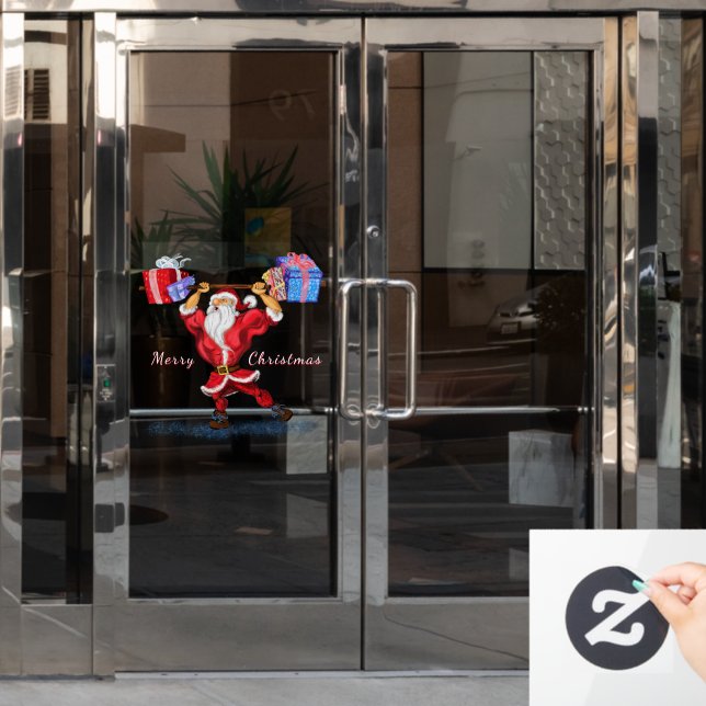 Bodybuilder Santa Funny Weihnachtsfenster Klammern Fensteraufkleber (Büro Tür)