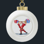 Bodybuilder Santa Funny Weihnachtsschmuck Keramik Kugel-Ornament<br><div class="desc">Weihnachtsschmuck mit Bodybuilder Weihnachtsmann mit Weihnachtsgeschenken - Cartoon Malerei Sammlung Weihnachtsschmuck - oder wählen / Fügen Sie Ihren einzigartigen Text / Name / Farbe - Make Your Special Gift - Umformen und verschieben oder entfernen und fügen Sie Elemente / Text mit Anpassungswerkzeug ! Malerei und Design von MIGNED. Bitte schauen...</div>