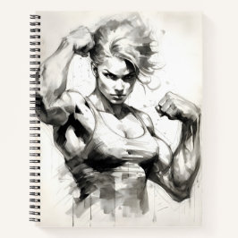 Bodybuilder weiblich, die ihr Muskeln-Fitnessmädch Notizbuch