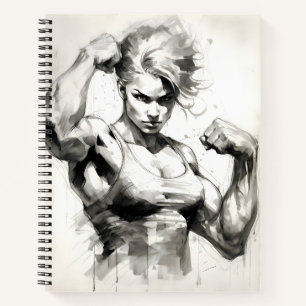 Bodybuilder weiblich, die ihr Muskeln-Fitnessmädch Notizbuch