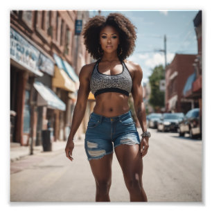 Bodybuilder weiblichen Afro Girl Denim Shorts Stre Fotodruck