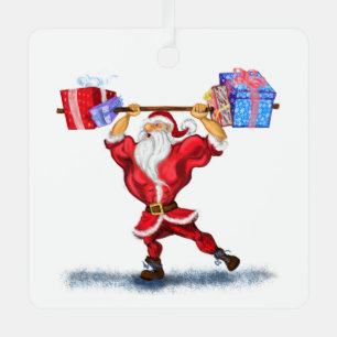 Bodybuilder Weihnachtsmann mit Weihnachtsgeschenke Ornament Aus Metall
