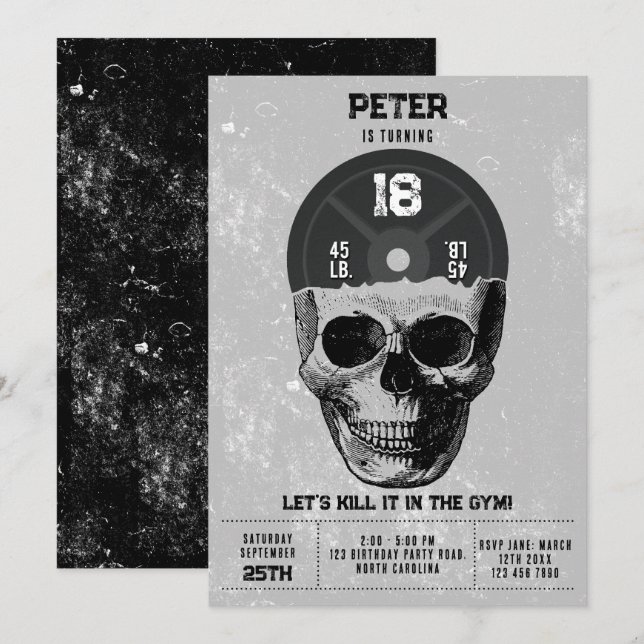 Bodybuilding des Schädeltrainings Geburtstag Einladung (Vorne/Hinten)