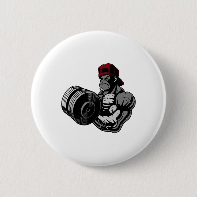 Bodybuilding Gorilla Gym Krafttraining Workout Button (Vorderseite)