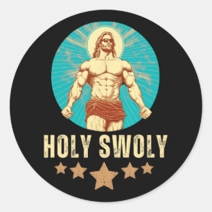 Bodybuilding Jesus Fitness Heiliger Swoly Lustiger Runder Aufkleber