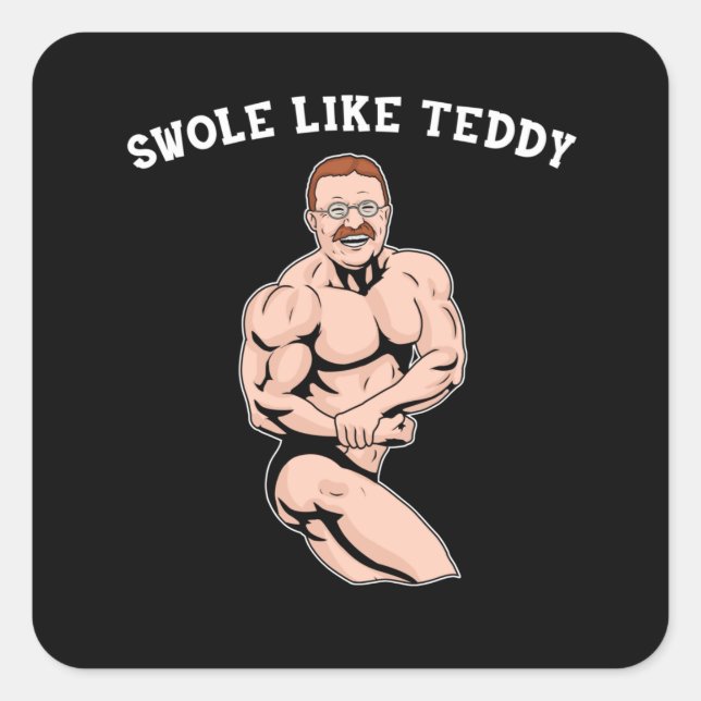 Bodybuilding Teddy Gym Gift Theodore Roosevelt Quadratischer Aufkleber (Vorderseite)