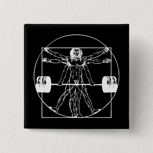 Bodybuilding - Vitruvian Barbell Man Button (Vorderseite)