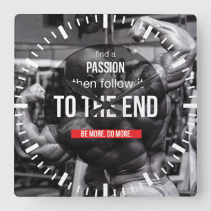 Bodybuildings-Fitness-Turnhalleworkout-Motivation Quadratische Wanduhr