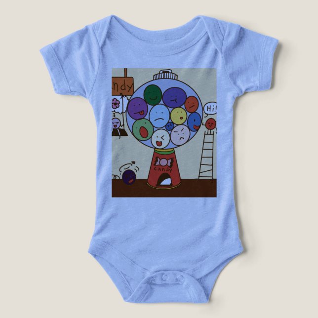 "Bodysuit Bébé Bleu avec ballons colorés Illustra (Design Recto)