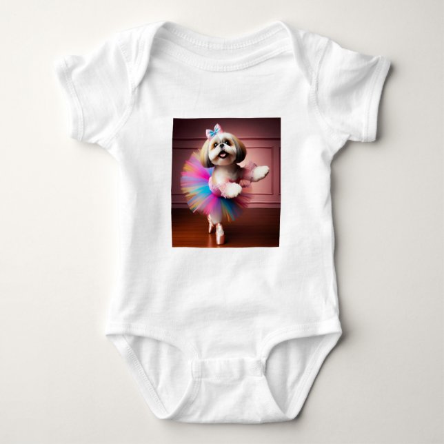 Bodysuit niedlicher Ballerina-Hund Baby Strampler (Vorderseite)