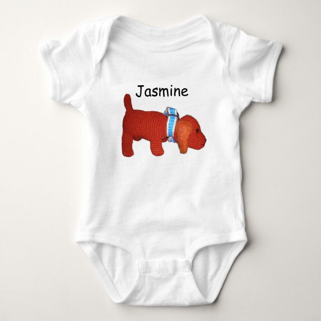 Bodysuit - Red Puppy Hund und Name Baby Strampler (Vorderseite)
