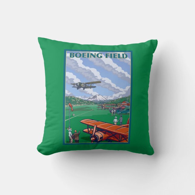 Boeing-Feld-Vintages Reise-Plakat Kissen (Vorderseite)