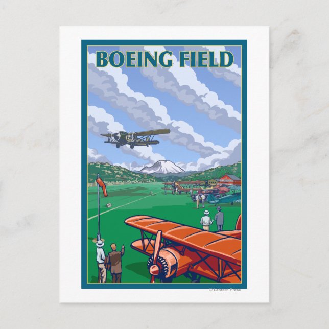 Boeing Field Vintage Travel Poster Postkarte (Vorderseite)