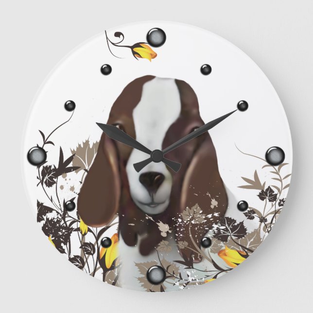 Boer Chèvre Peinture florale Horloge murale (Recto)