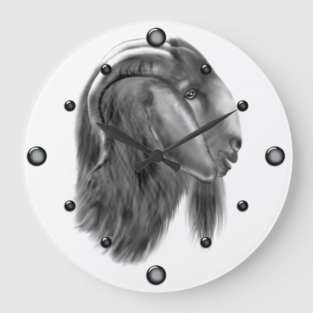 Boer Goat Sketch Wall Clock Große Wanduhr (Vorderseite)
