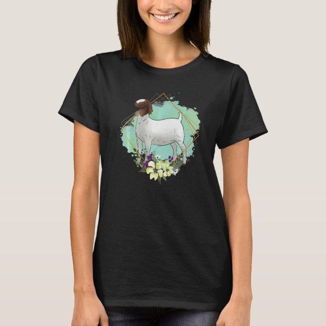 Boer Wether Goat Brace mit Blume Frame T-Shirt (Vorderseite)