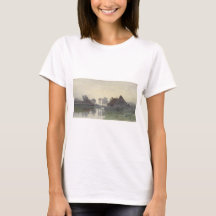 Boer Zuhause auf dem Wasser in Morgennebel