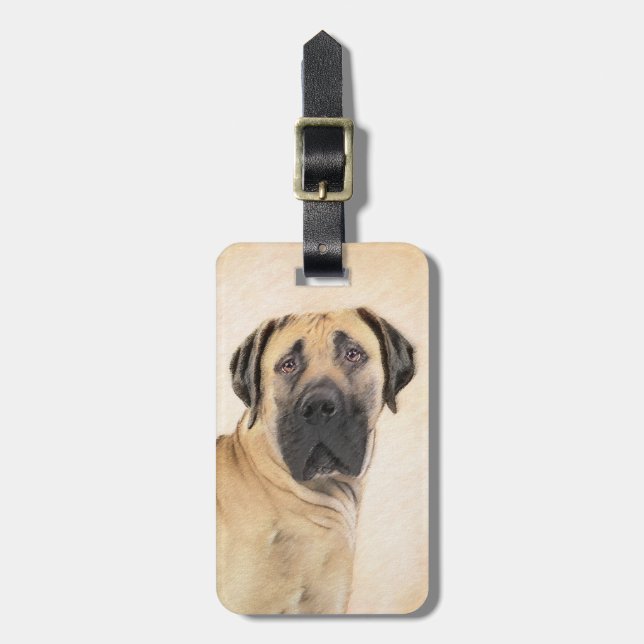 Boerboel-Malerei - Niedliche Original Hunde-Kunst Gepäckanhänger (Vorderseite vertikal)