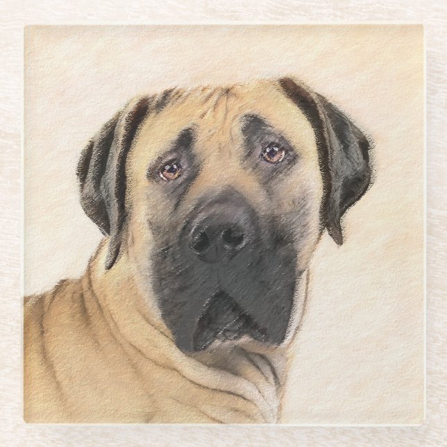 Boerboel-Malerei - Niedliche Original Hunde-Kunst Glasuntersetzer (Vorderseite)