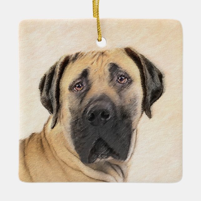Boerboel-Malerei - Niedliche Original Hunde-Kunst Keramikornament (Vorderseite)