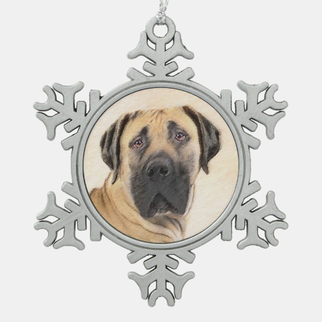 Boerboel-Malerei - Niedliche Original Hunde-Kunst Schneeflocken Zinn-Ornament (Vorderseite)