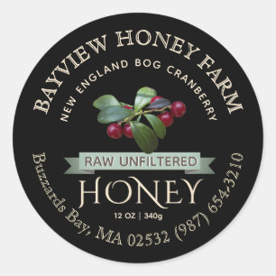 Bog Cranberry Honey Label mit Cranberries Black Runder Aufkleber