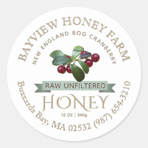 Bog Cranberry Honey Label mit Cranberries Runder Aufkleber