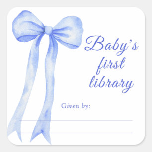 Bogen - Baby Shower Buchbesitzschild, Bücher für B Quadratischer Aufkleber
