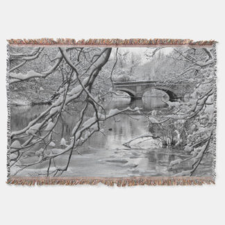 Bogen-Brücke über gefrorenem Fluss im Winter Decke