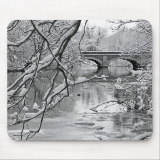 Bogen-Brücke über gefrorenem Fluss im Winter Mousepad