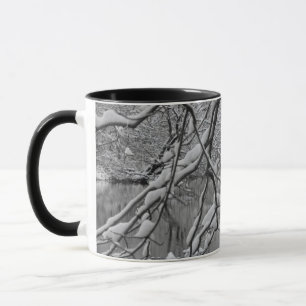 Bogen-Brücke über gefrorenem Fluss im Winter Tasse
