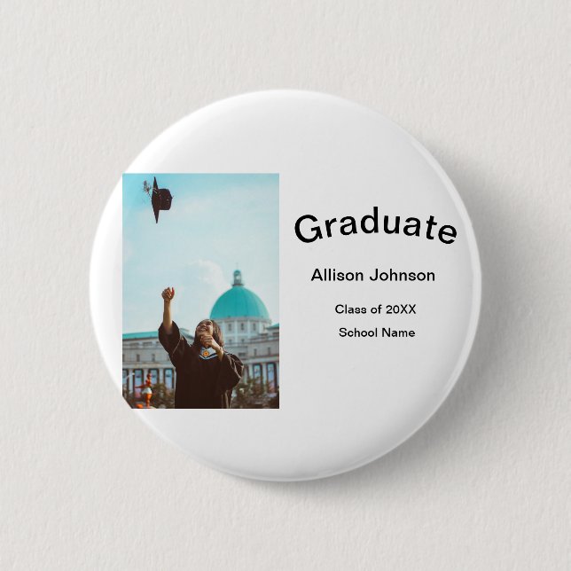 Bogen Foto Moderne, schlichte Graduierungsparty Button (Vorderseite)