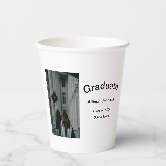 Bogen Foto Moderne, schlichte Graduierungsparty Pappbecher (Vorderseite)