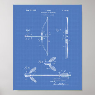 Bogen für Bogenschießen 1929 Patent Kunst Blaupaus Poster