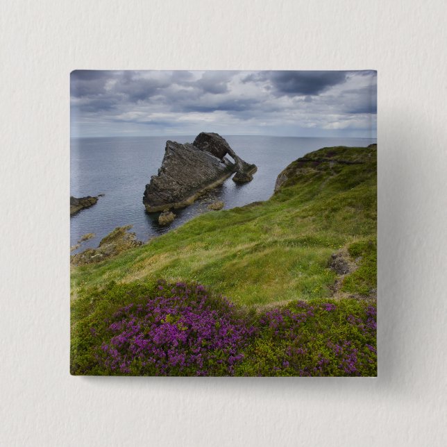 Bogen-Geigen-Felsen, Portknockie, Schottland Button (Vorderseite)