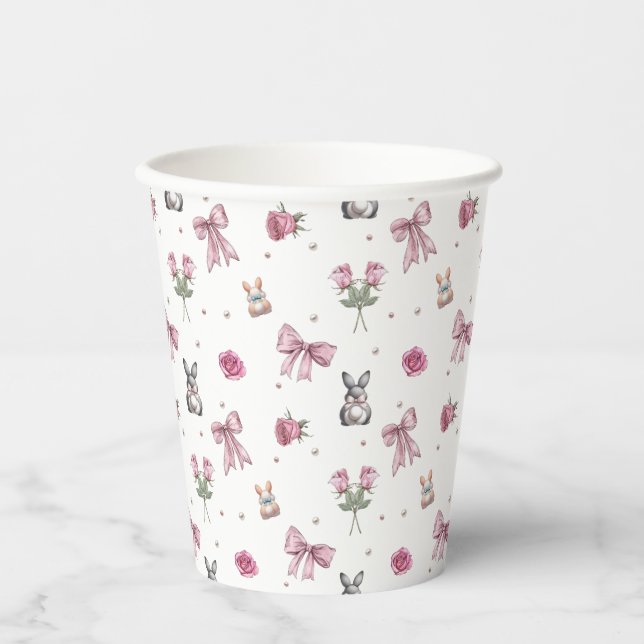 Bögen, Hasen und Blumen Pappbecher (Vorderseite)