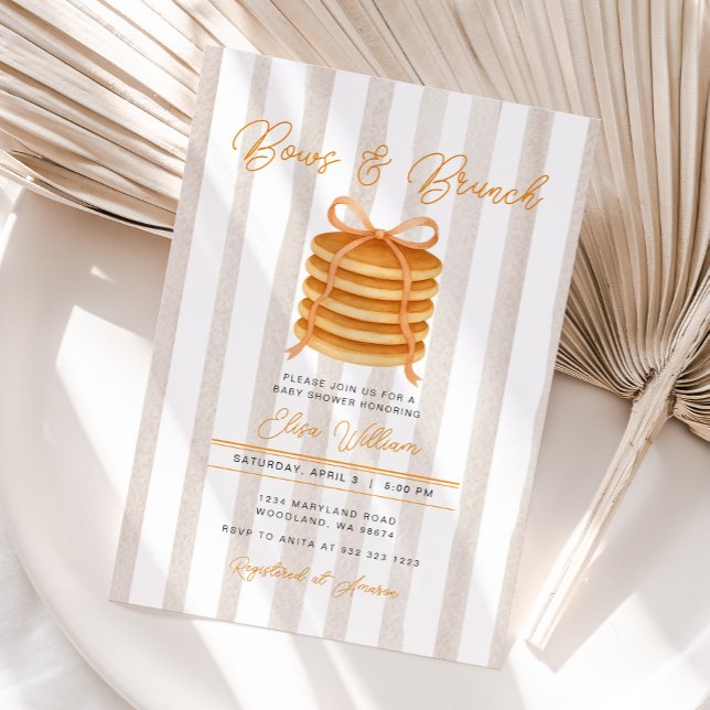 Bogen und Brunch Pancake Stripe Babydusche Brunch Einladung (Von Creator hochgeladen)