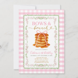 Bögen und Brunch-Pfannkuchen-Rosa-Geburtstags-Gran Einladung