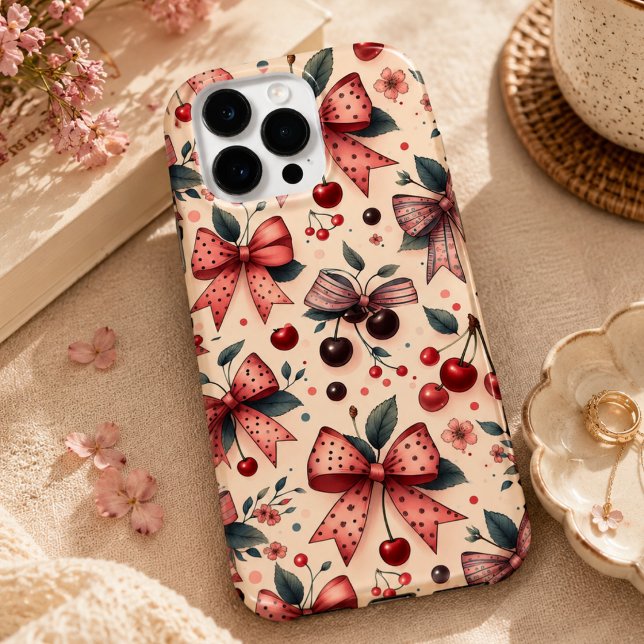 Bogen- und Kirschmuster Case-Mate iPhone 14 Pro Max Hülle (bow and cherry pattern Case-Mate iPhone case)