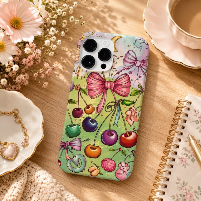 Bogen- und Kirschmuster Case-Mate iPhone 14 Pro Max Hülle (bow and cherry pattern Case-Mate iPhone case)