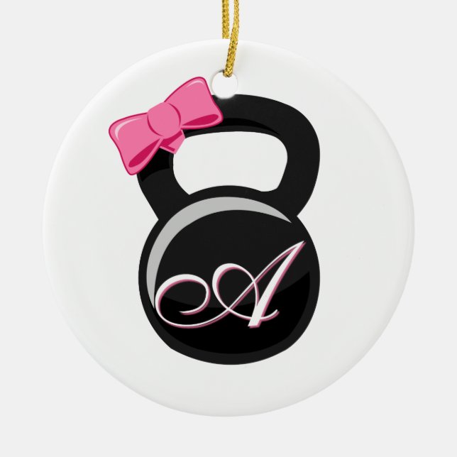 Bogen und Monogramm Kettlebell Rosa "A " Keramik Ornament (Vorne)