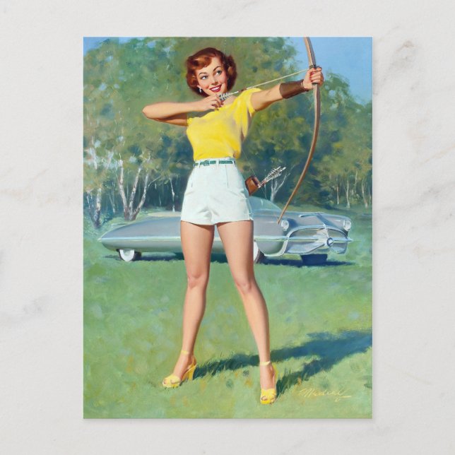 Bogen und Pfeil Pin Up Postkarte (Vorderseite)