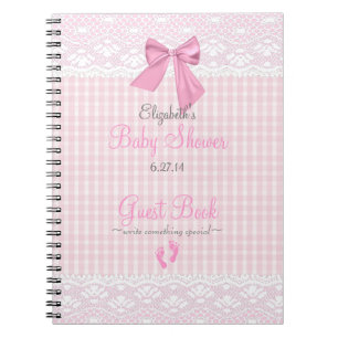 Bogen-und Spitze-Bild-Rosa-Babyparty-Gast-Buch Notizblock