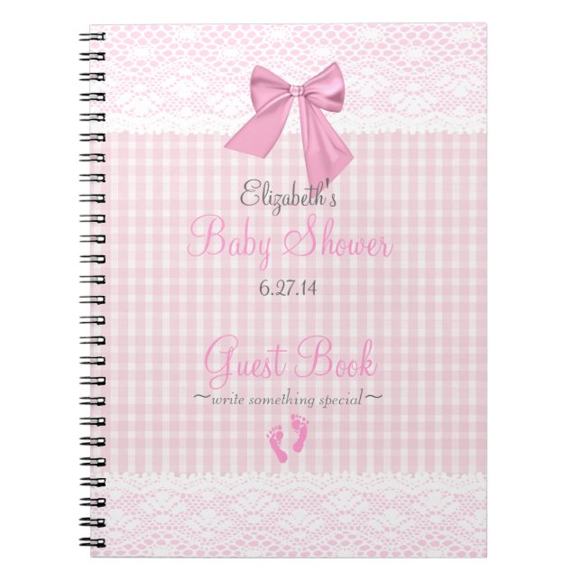 Bogen-und Spitze-Bild-Rosa-Babyparty-Gast-Buch Notizblock (Vorderseite)