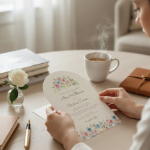 Bogenförmige Pastell-Blumenkranz-Hochzeitseinladun