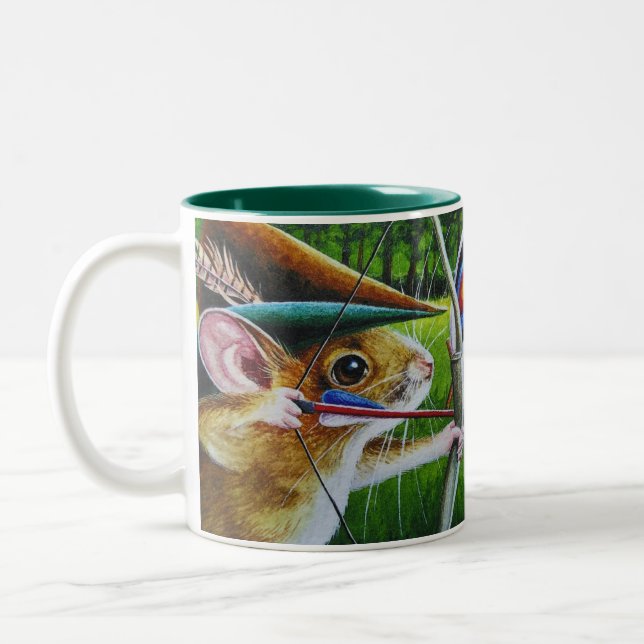 Bogenschießen-Mouse Bow & Arrow Wasserfarbe Kunst Zweifarbige Tasse (Links)