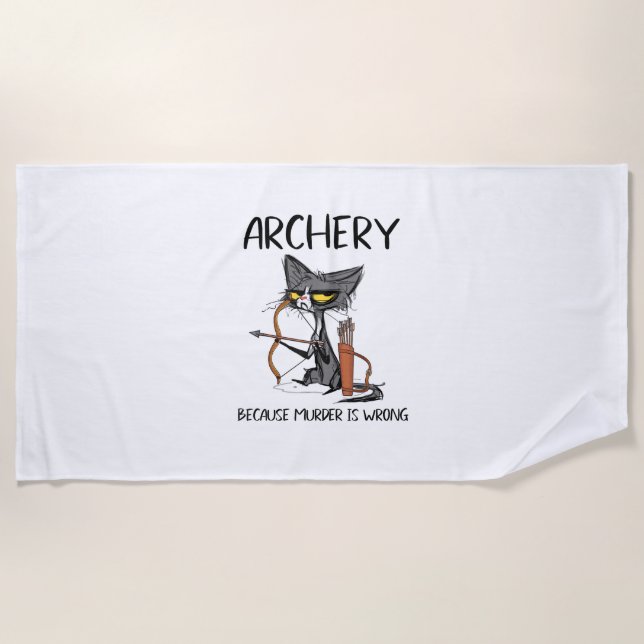 Bogenschießen, weil Mord falsch ist Funny Cat Arch Strandtuch (Vorderseite)