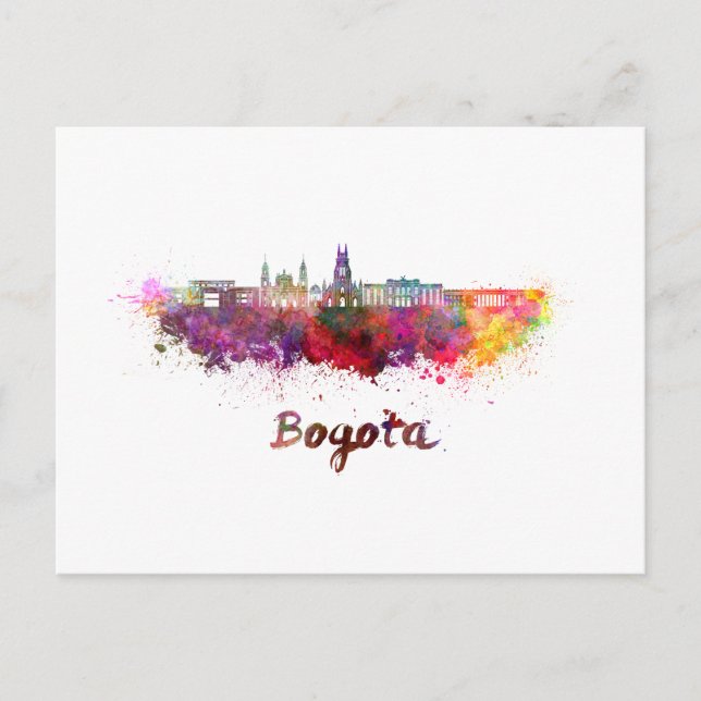 Bogota v2 Skyline in Aquarellfarbe Postkarte (Vorderseite)